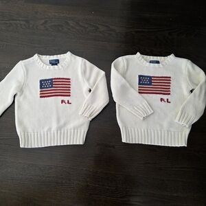 Twin Set Ralph Lauren Cream Knit Sweater with USA Flag Design 4T